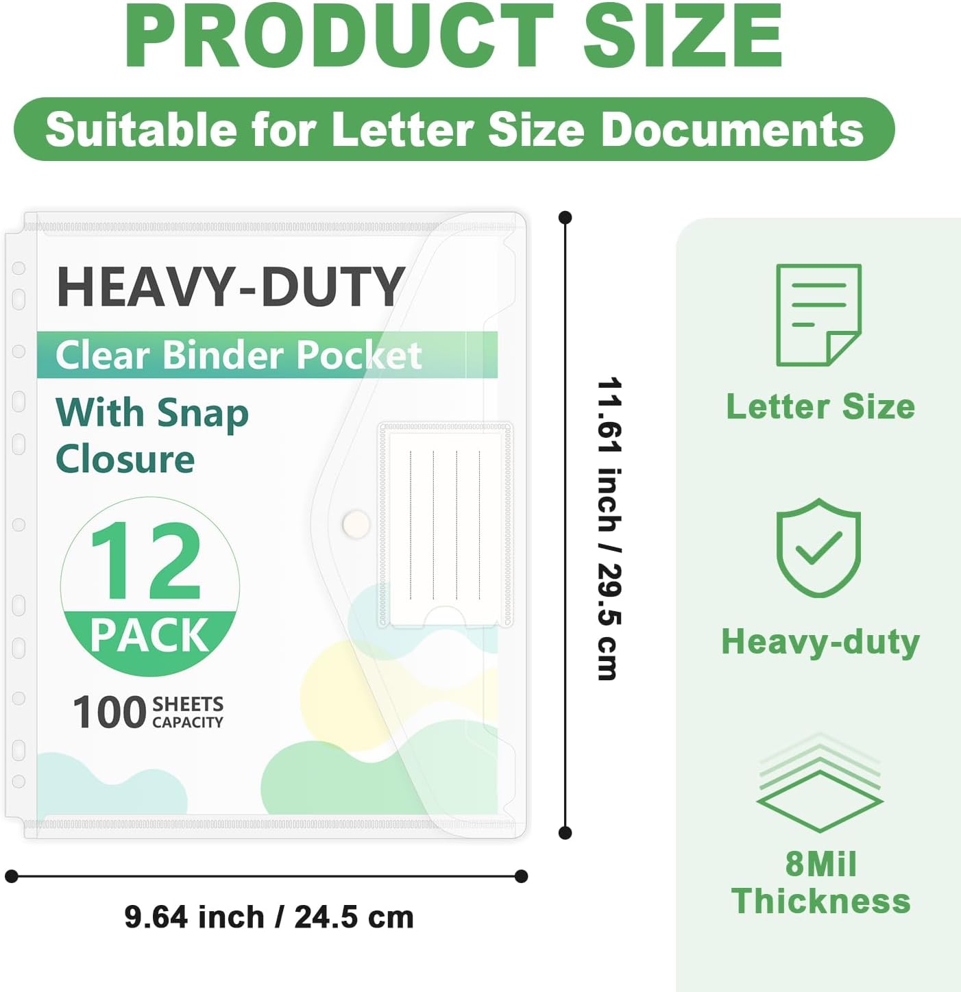 HOUYEE 12 Pack Heavy-Duty Clear Binder Pocket Folders for 2/3/4 Ring Binder image 2