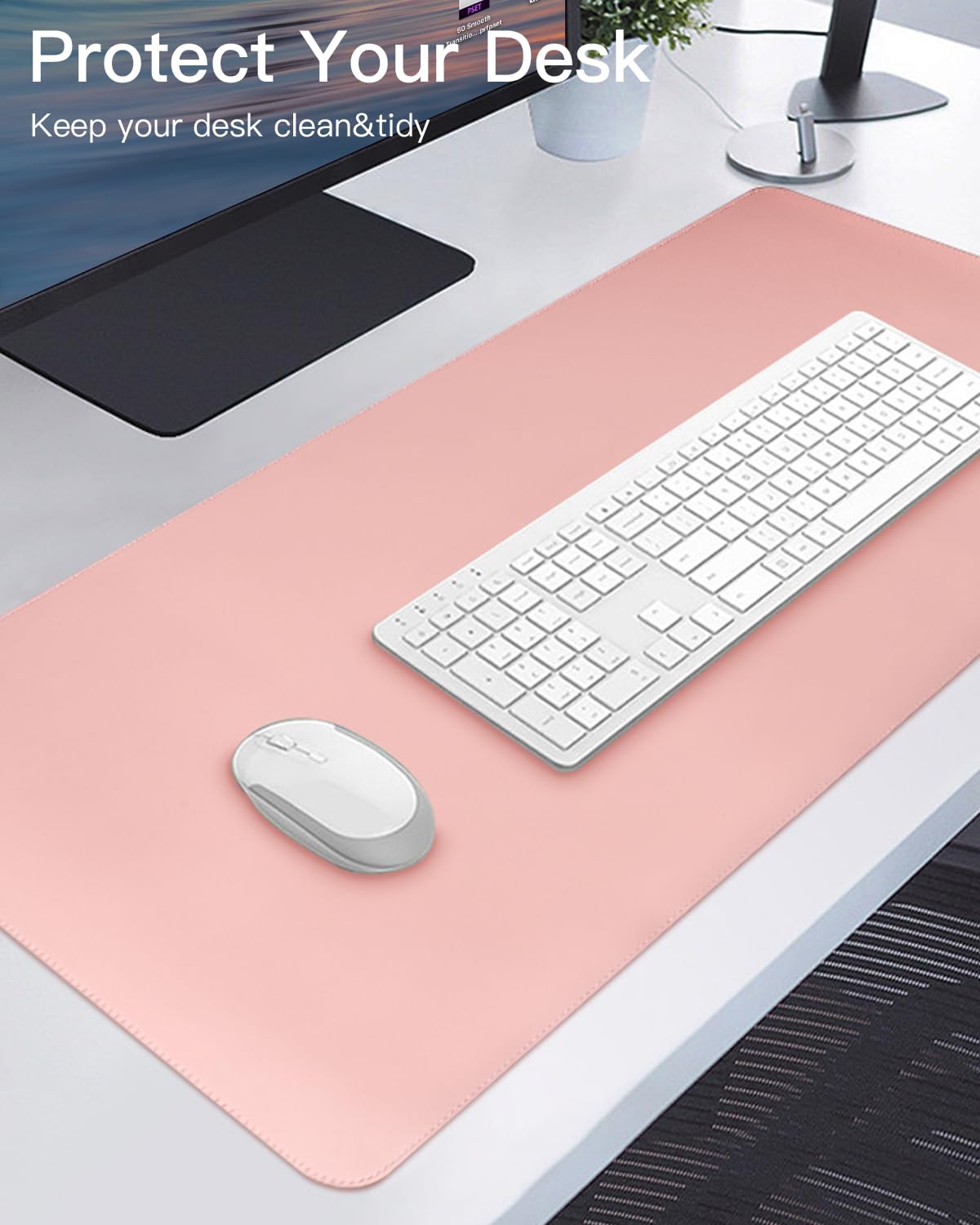 Tapis De Bureau En Cuir Véritable - Set 2 Pièces XXL Avec Tapis Souris - Noir - Fabriqué En Italie