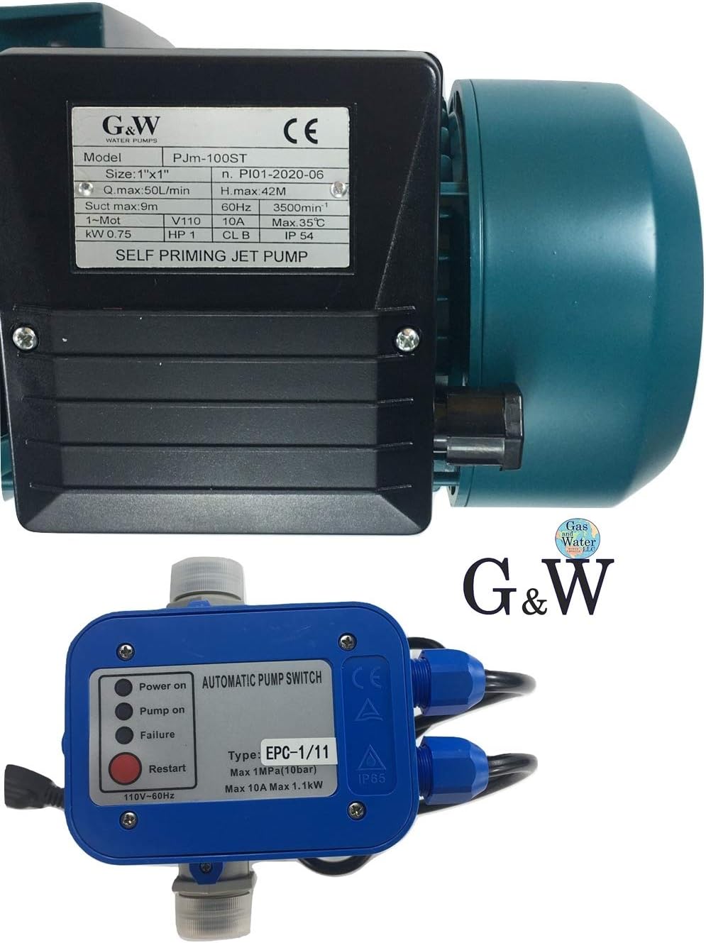Shallow Well Jet and Booster Pump with Smart Controller Home Pressure 1 HP 110 V G&W Tankless No Need for Pressure Tank Max.Flow:13GPM Max.Height:137ft.
