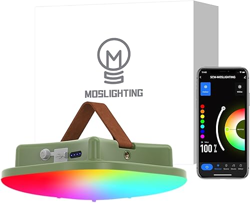 MOSLIGHTING Linterna de camping recargable, luz inteligente LED con control Bluetooth por Tuya APP, sincronización de música RGB LED luces de