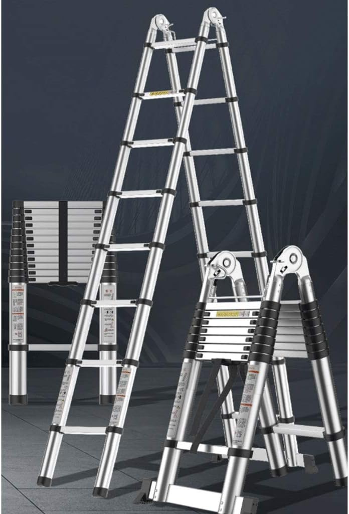 Telescoping Ladders Home Portable Telescopic Ladder, Step Ladder, Retractable Aluminum Alloy Ladder Multi-Position, Adjustable and Folding Ladder A-Frame Telescoping Extension Ladder (