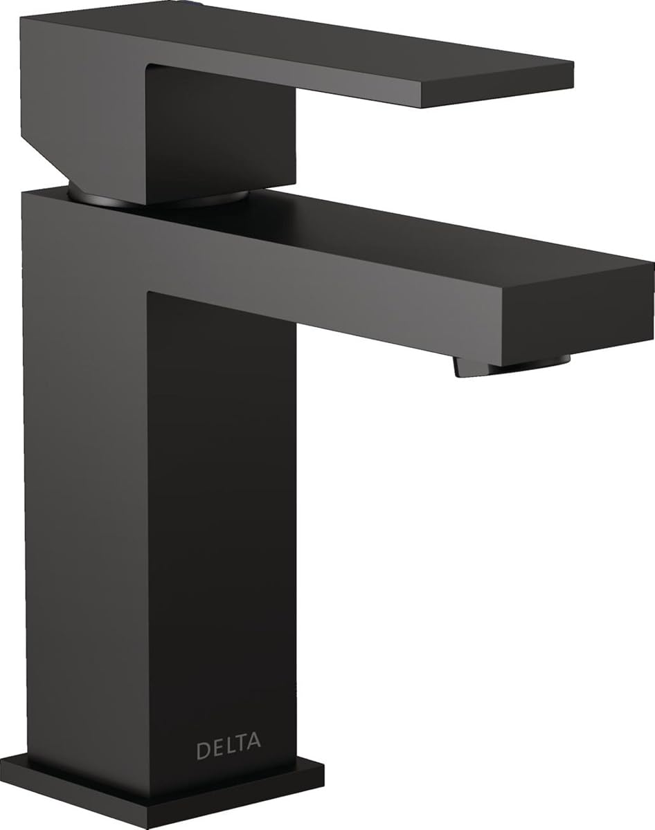 Delta moderno grifo de baño negro mate 1 agujero, grifo de fregadero de baño de un solo agujero para tocador, conjunto de drenaje de metal push-pop, negro mate 567LF-BLGPM-PP