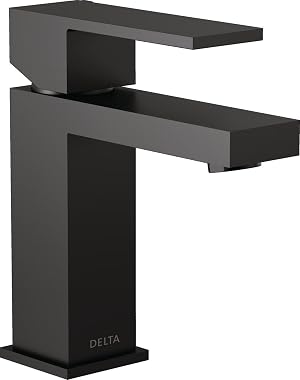 Delta Modern Matte Black Bathroom Faucet 1 Hole Single Hole Bathroom Sink Faucet for Vanity Metal Push-Pop Drain