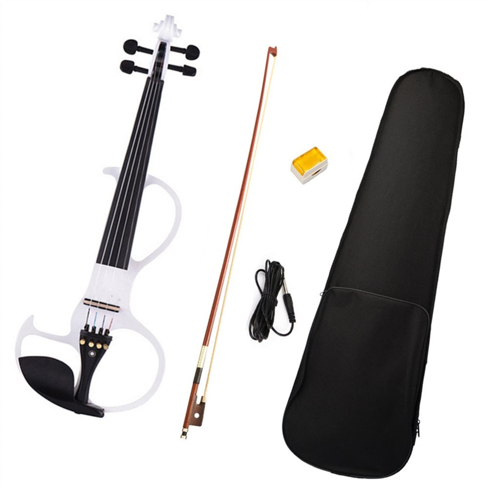 Violine Anfänger 4/4 Full Size Electric Violin Fiddle Set Solidwood Body Ebenholzbeschläge W/Brasilholz + Kolophonium + Audiokabel + Koffer