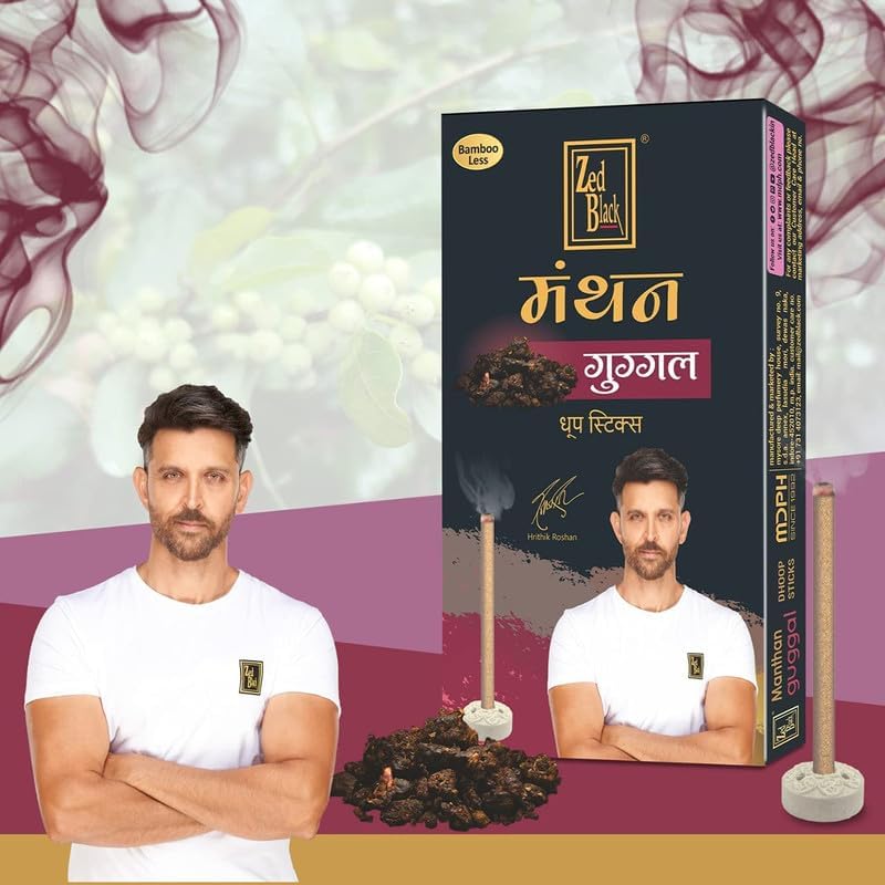 Zed Black Manthan Dhoop Sticks in 6 Fragrances - Mogra, Guggal, Chandan, Gulab, Loban & Kasturi - Pack of 12 Bamboo Less Incense Sticks (120 Units) offers donot miss