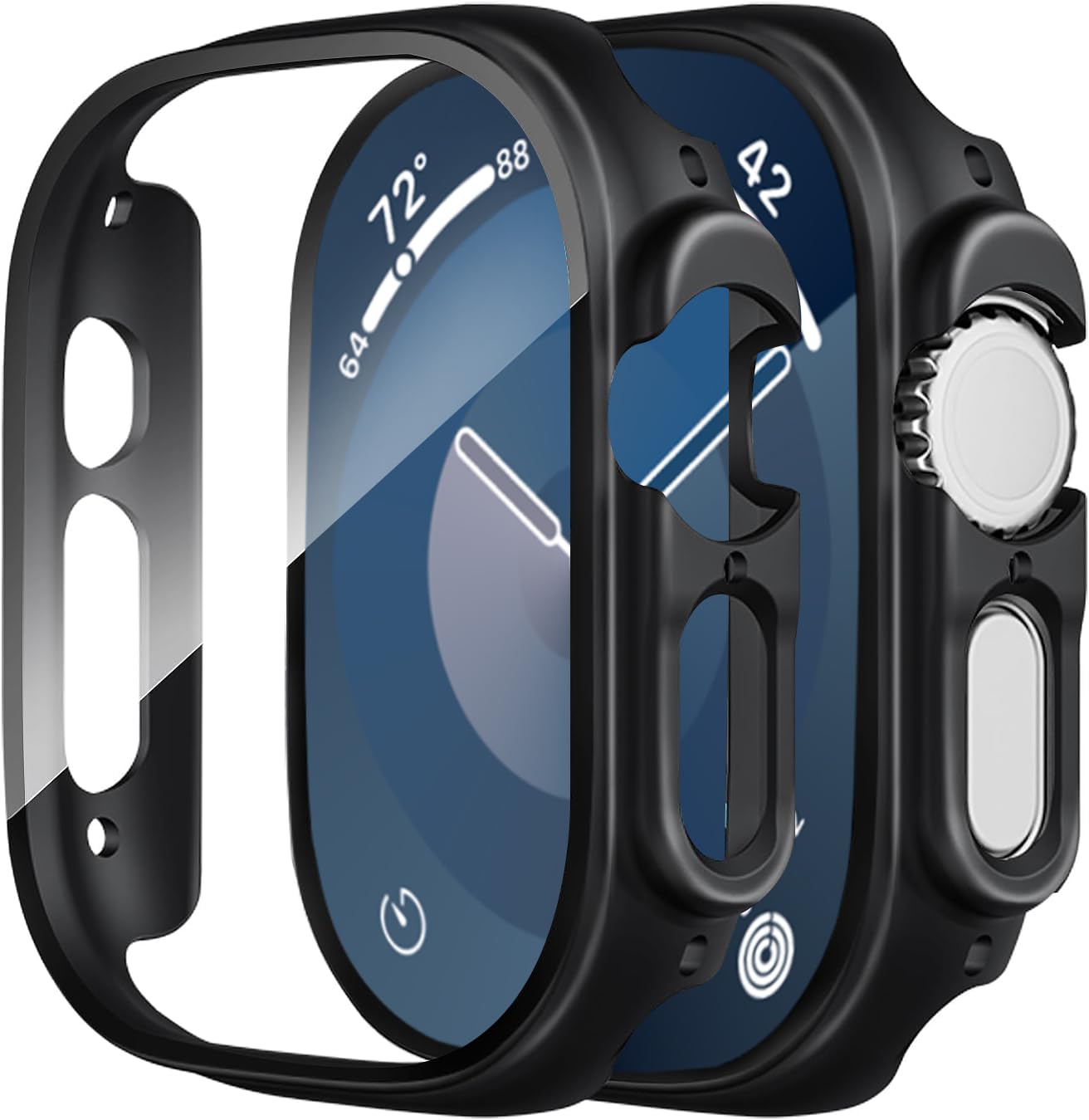 Smiling 2 Pack Case Compatible with Apple Watch Ultra 3(2025)/ Ultra 2 /Ultra 49mm with Tempered Glass Screen Protector, Hard PC Case Scratch-Resistant Overall Protective Cover - Black