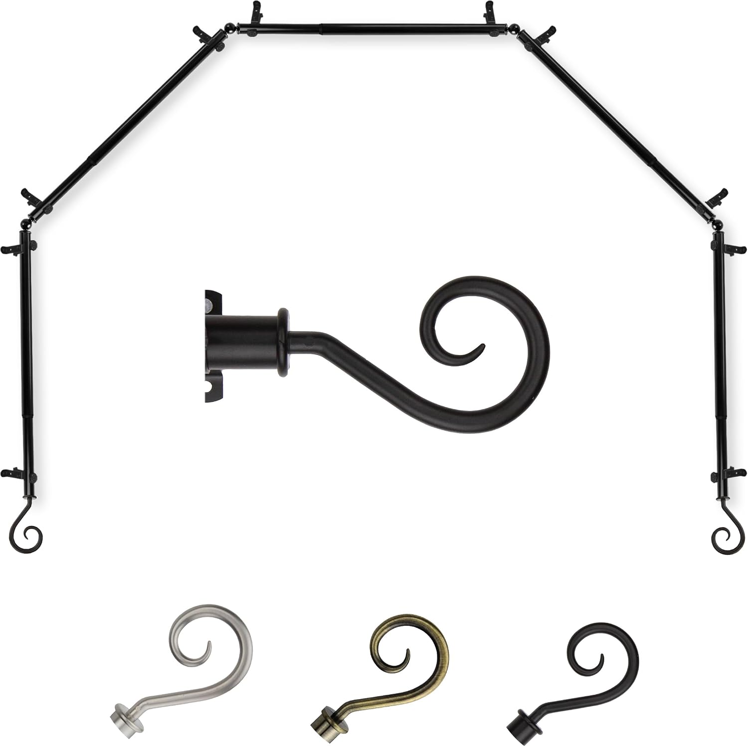 Hook 13/16" 5-Sided Bay Window Curtain Rod 28-48" (Each Side) - Antique Brass