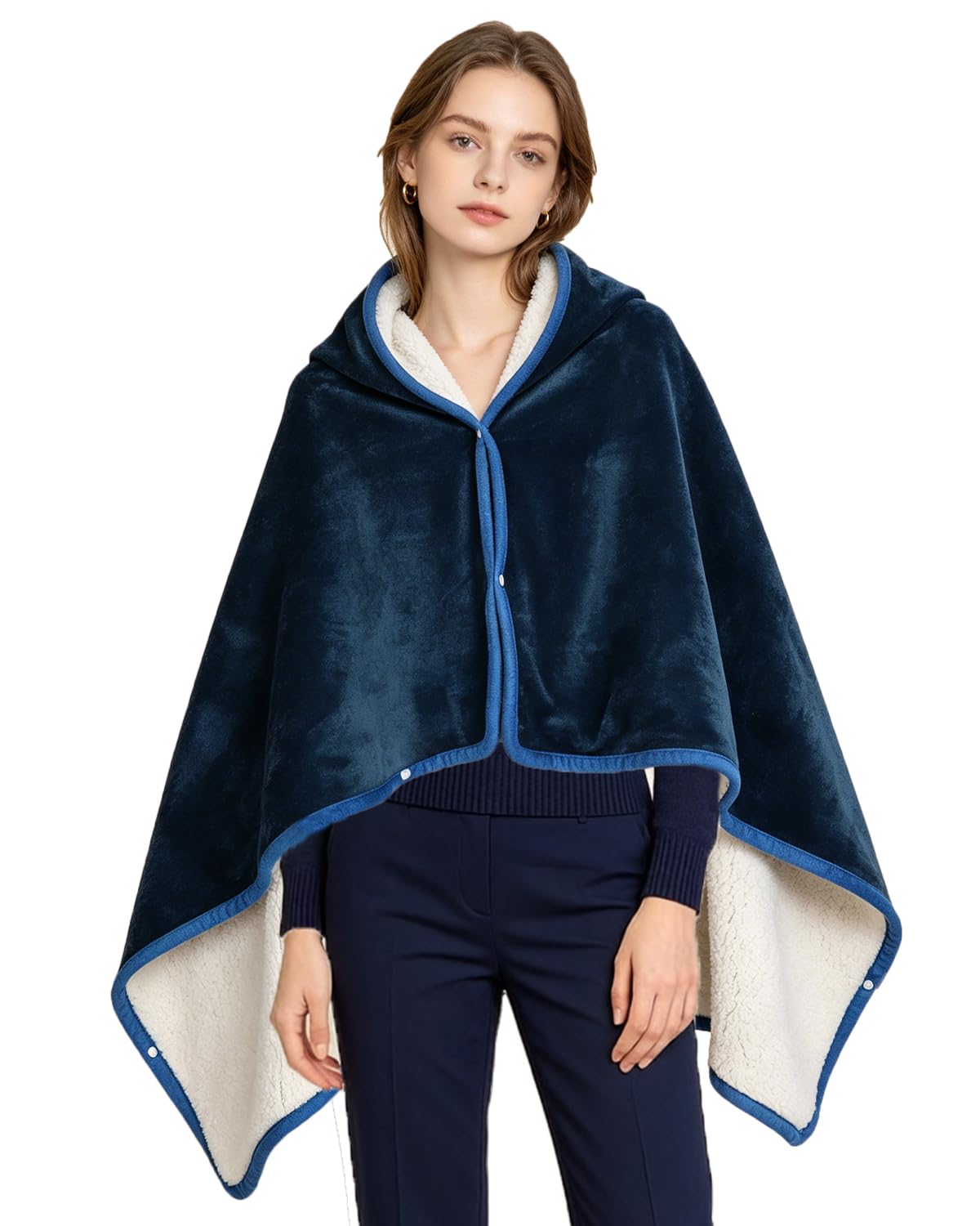 ITODA 2 in 1 Wearable Blanket Double Layer Soft Shawl Flannel Blanket Poncho Winter Warm Throw Bed Blanket Napping Blanket Living Room Sofa Couch Chair Blanket Sherpa Snuggle Blankets