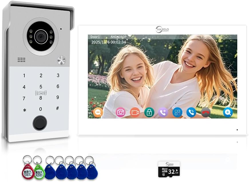Wired Video Intercom System,Ring Video Doorbell Camera,Smart Video Door Phone System Support 5 in 1 Unlock,Night Vision,Dual-Way Intercom for Villa House Office Apartment (White+10 inch White)