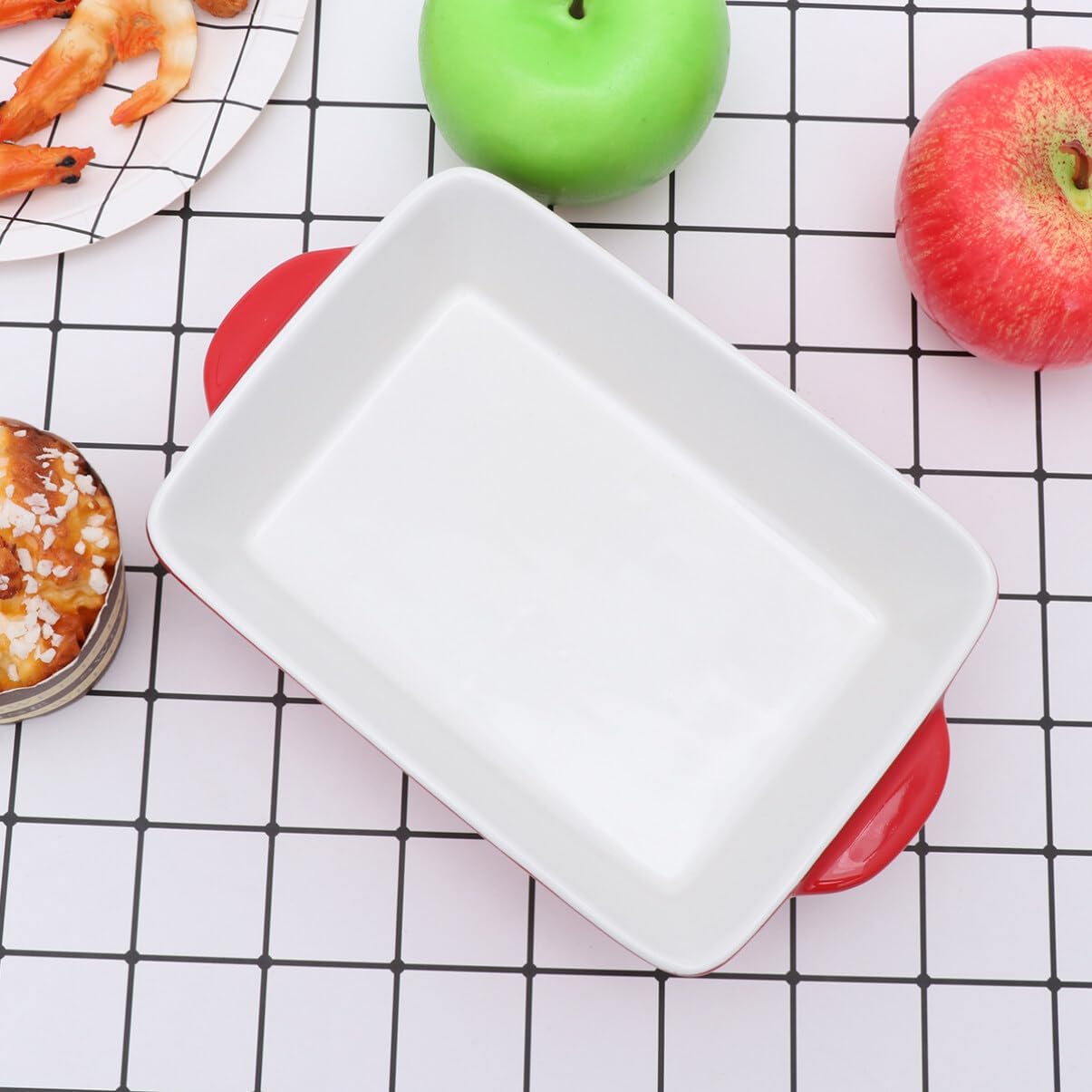 Cabilock Rectangular Baking Dish Lasagna Pans for Cooking Casserole Dish with Double Handle Porcelain Bakeware Oven Tray for Cake Dinner Kitchen Banquet Red