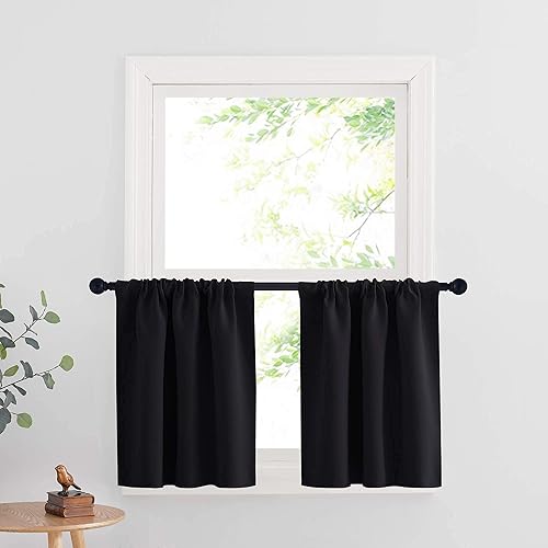 RYB HOME Cortinas negras para ventanas, cortinas de baño, cortinas opacas para ventana pequeña, cortinas de privacidad para cafetería, dormitorio,