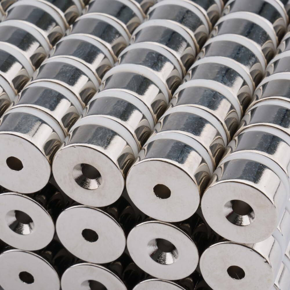 I 20 Stück Neodym Ringmagnete Ø 16 x Ø 3,5 x 8 mm Nord mit Bohrung und Senkung Starke Scheibenmagnete mit Bohrung Supermagnete Haftkraft 9kg Ringmagnete zum Verschrauben Power Magnete