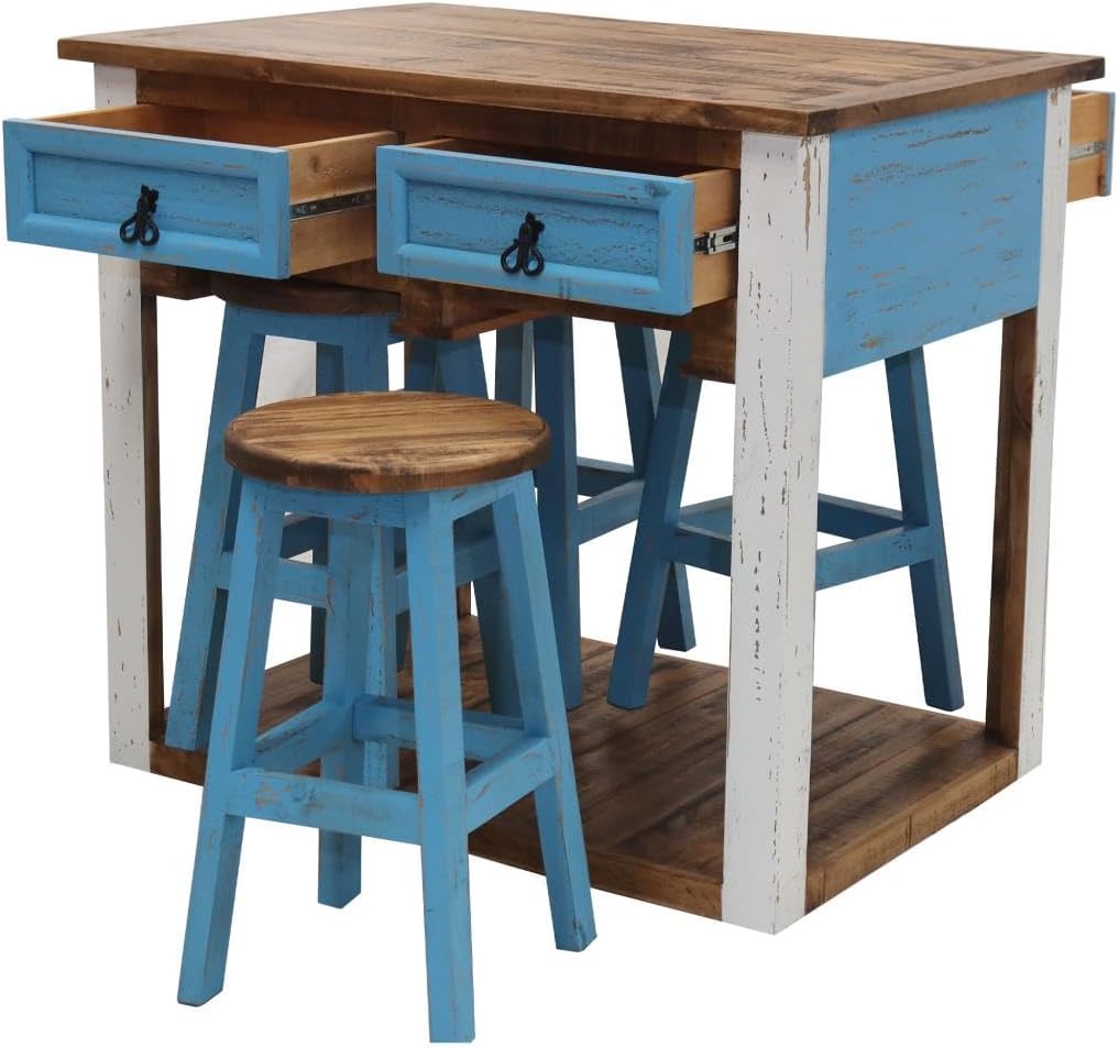 Island Table with 4 Stools (Coral Breeze) (Kitchen Island Table with 4 Chair Stools)