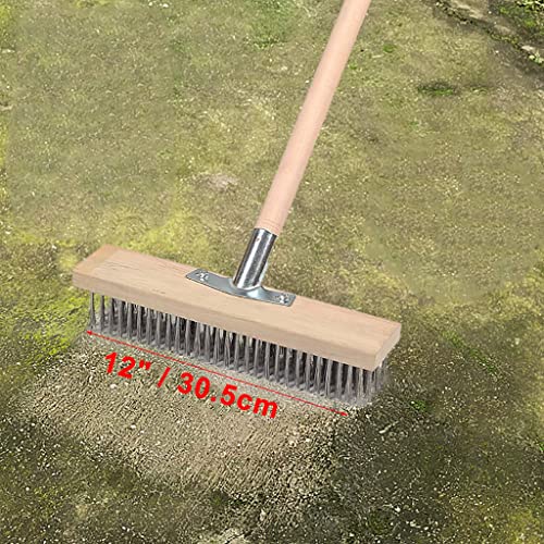Image of 12 inch Heavy-Duty Rough Surface Floor Brush,Stainless Steel Wire Large Deck Scrub Brush 12 inch x 2.7 inch Removes Snow, Dirt & Grime on Drivways, Steps, Patios, Decks, Tile, Cement Without Stick (12 inch)