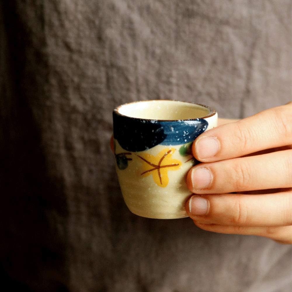 5-Piece Sake Set, Quaint Snowflake Glaze Ceramic 11oz Wine Glass Set, Unique Elegant Flowers Design, for Cold/Warm/Shochu/Tea, Best Gift for Family and Friends-Tea Service