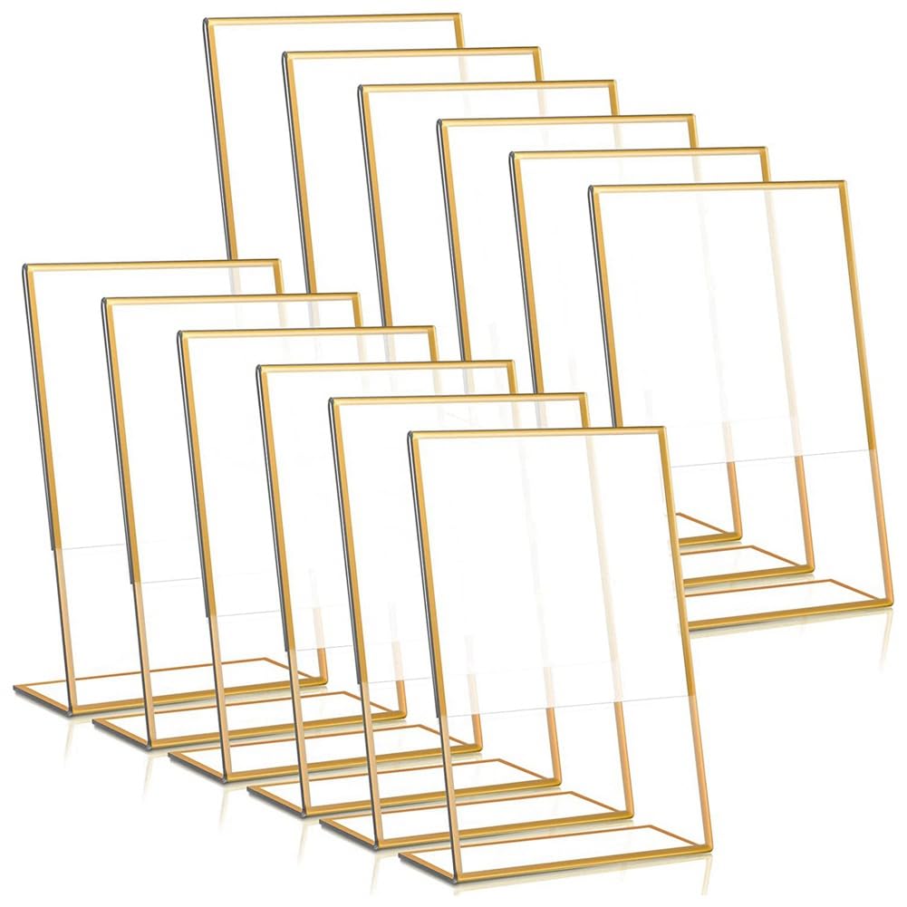 LOLANIUT Set di 3 cornici in acrilico dorato, formato A5, formato A5, in acrilico, per menù di ristoranti, numeri da tavolo, visualizzazione di foto
