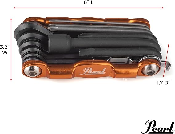 Pearl Tech Tool combination Drum Key and Drum Set Multi-Tool with five Screwdrivers, six Hex Keys and Bottle Opener,