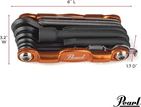 Pearl Tech Tool combination Drum Key and Drum Set Multi-Tool with five Screwdrivers, six Hex Keys and Bottle Opener,