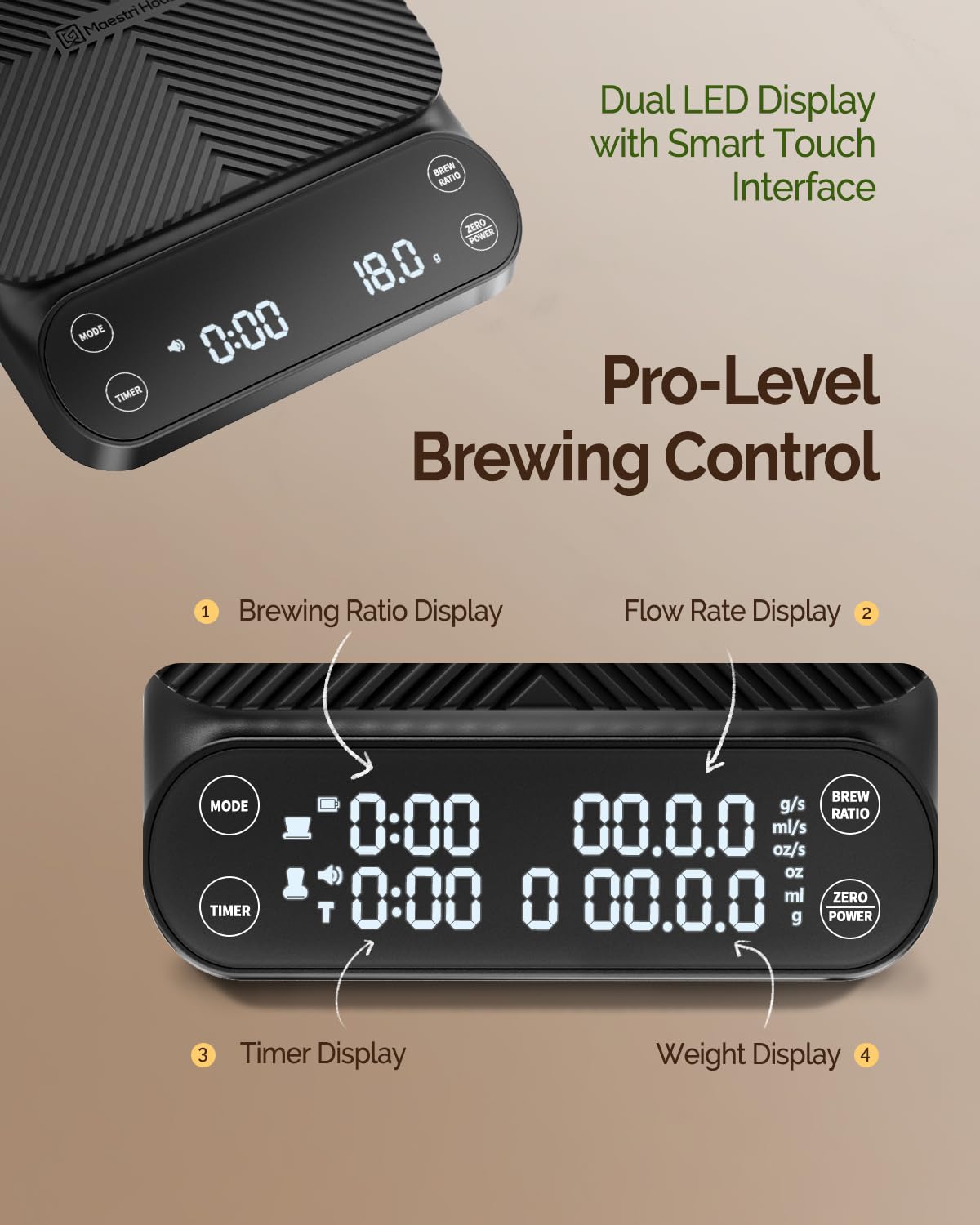 Báscula de café S3 con temporizador, báscula digital recargable de 6.6 lbs/0.00 oz, 3 modos de preparación, relaciones ajustables y pantalla de caudal, grado barista para vertido 7
