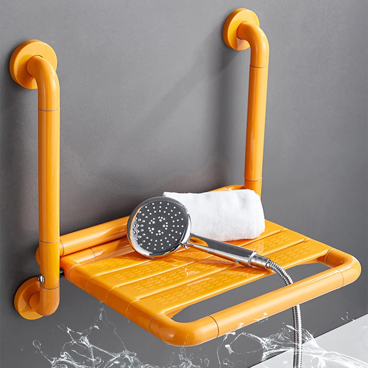 Silla de Ducha Plegable con reposabrazos, Taburete Plegable para baño, Asiento de Ducha de Pared para Personas Mayores, Seguro, Antideslizante, pasamanos sin barreras para discapac