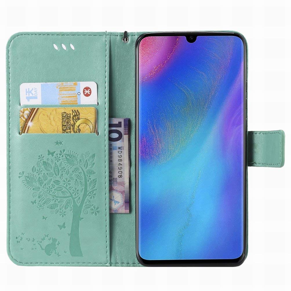 Coque AsWant Pour Huawei P30 Lite – Rabat Cuir Synthétique Avec Support, Porte-Cartes Et Fermeture Magnétique – Motif Arbre En Relief – Or Rose
