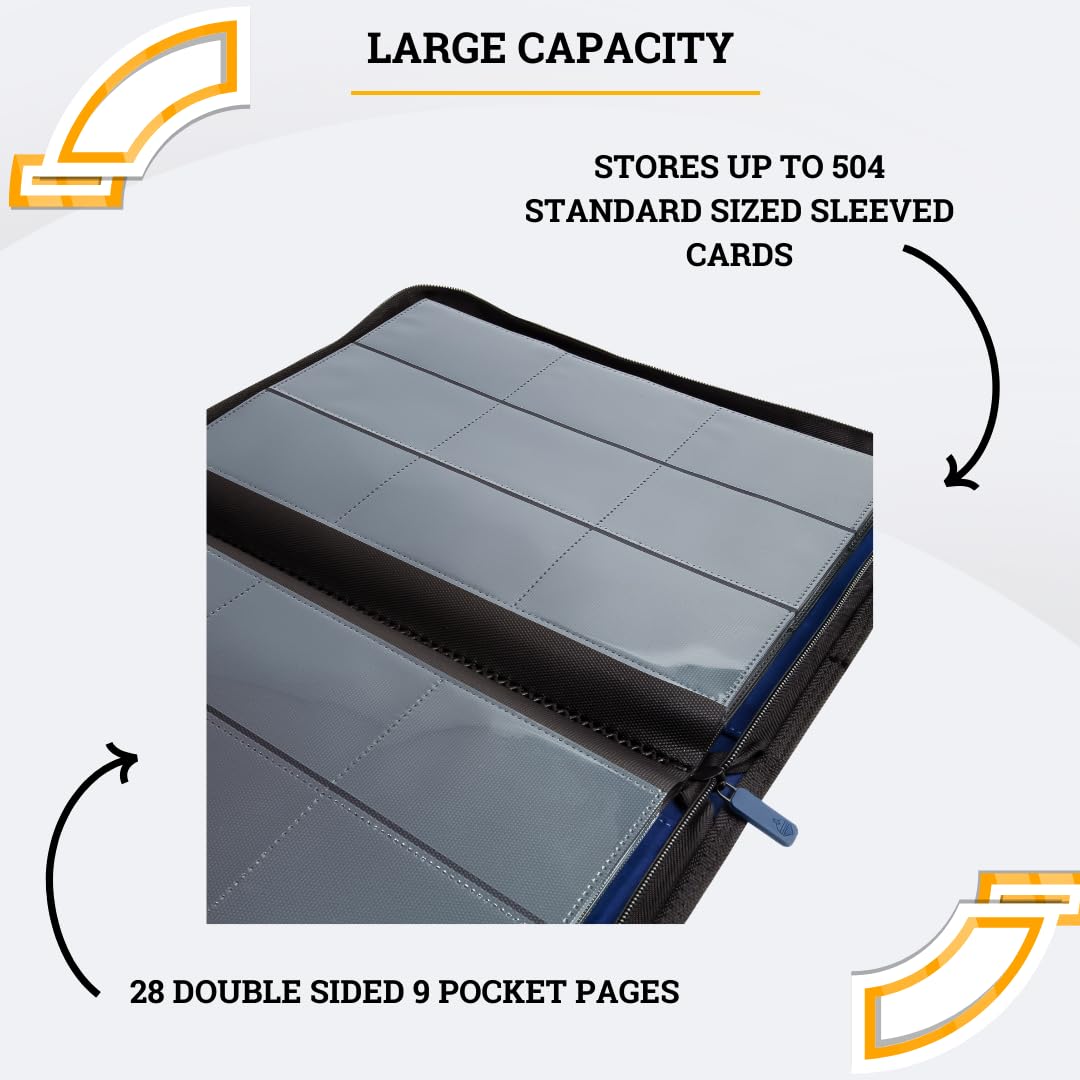 Card Guardian - 9 Pocket Premium Binder with Zipper for 504 Cards - Side Loading Pockets for Trading Card Games TCG (Blue) - Image 4