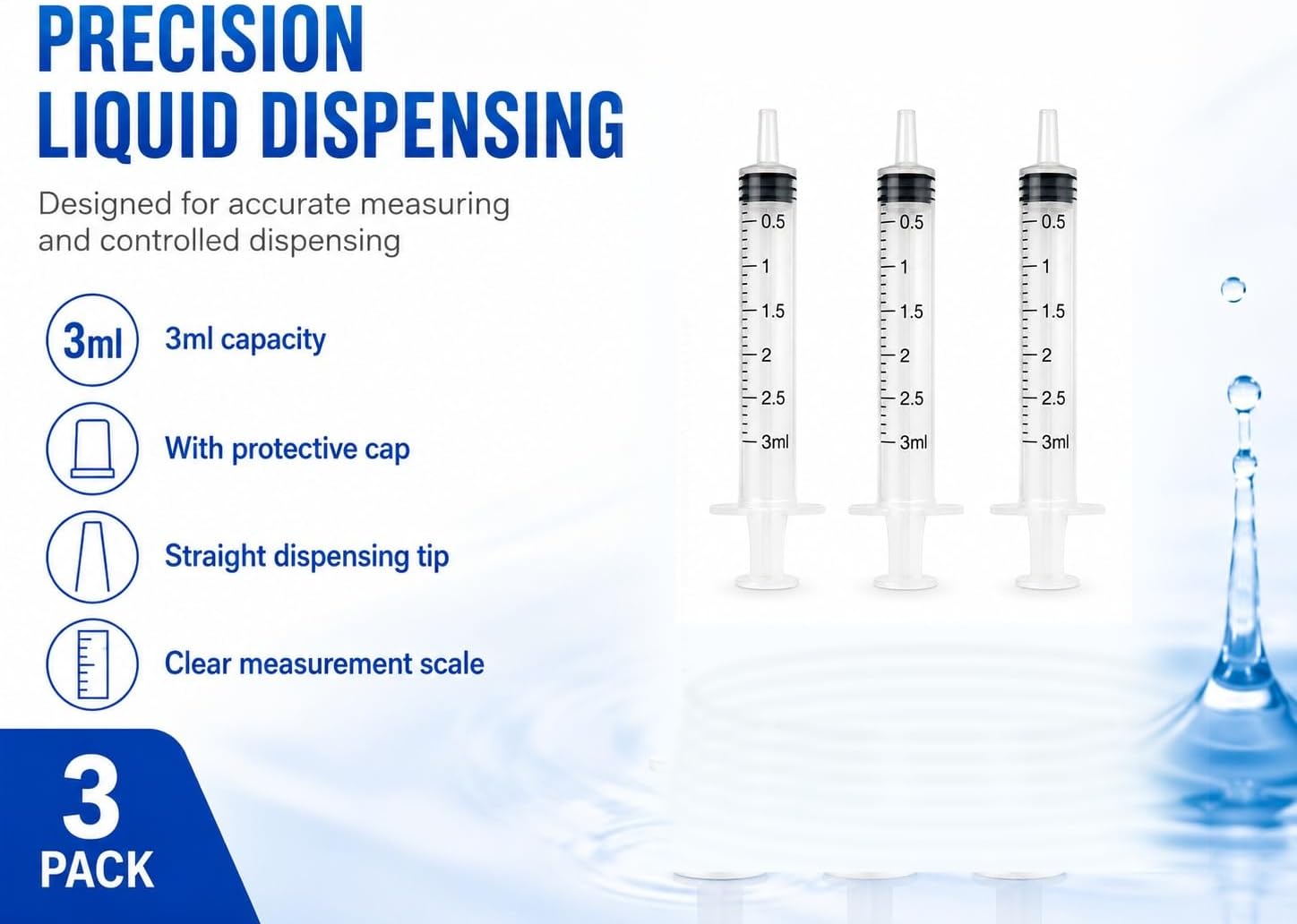 3 mL Syringes, Sterile, Needle-Free, 3 Pack