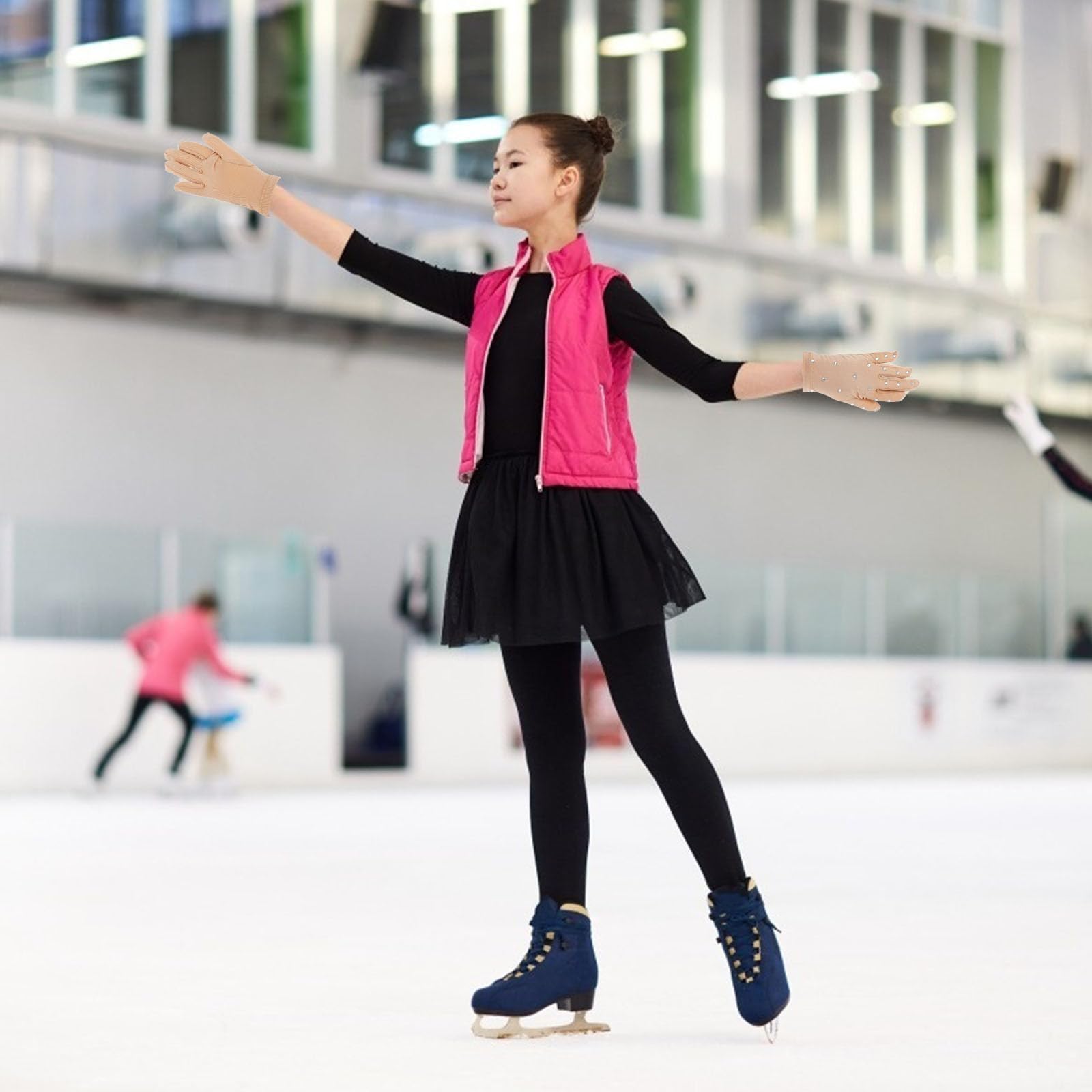 GALPADA Guantes Antideslizantes de Fibra Elástica Protección Térmica y Transpirables Gemas de Imitación para Vestida Patinaje Artistico Niña Ideales para Patinaje sobre Hielo — view 6
