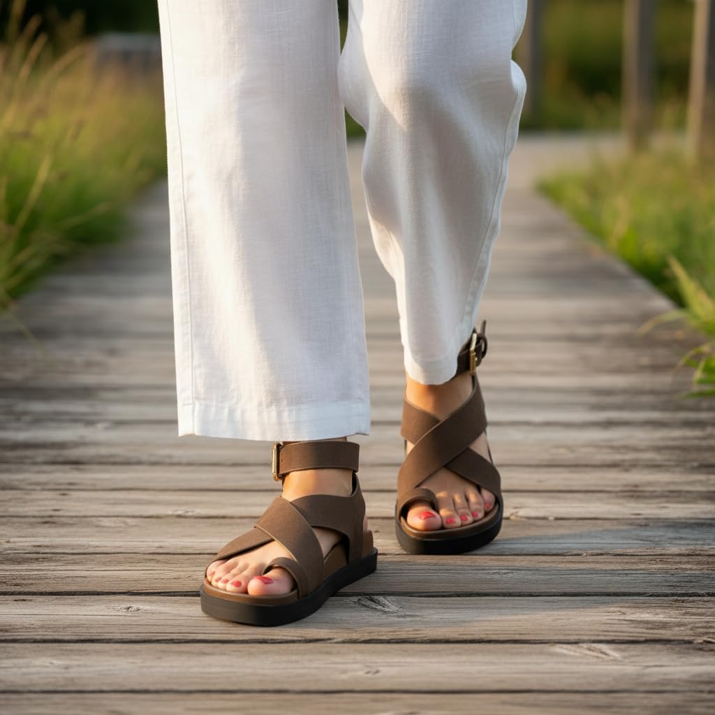 CUSHIONAIRE Entry Womens Ankle Wrap Molded Footbed Sandal with Adjustable Strap | Non-Slip Outsole | Womens Platform Sandals | Comfortable Summer Shoes | Wide Widths Available - Image 7