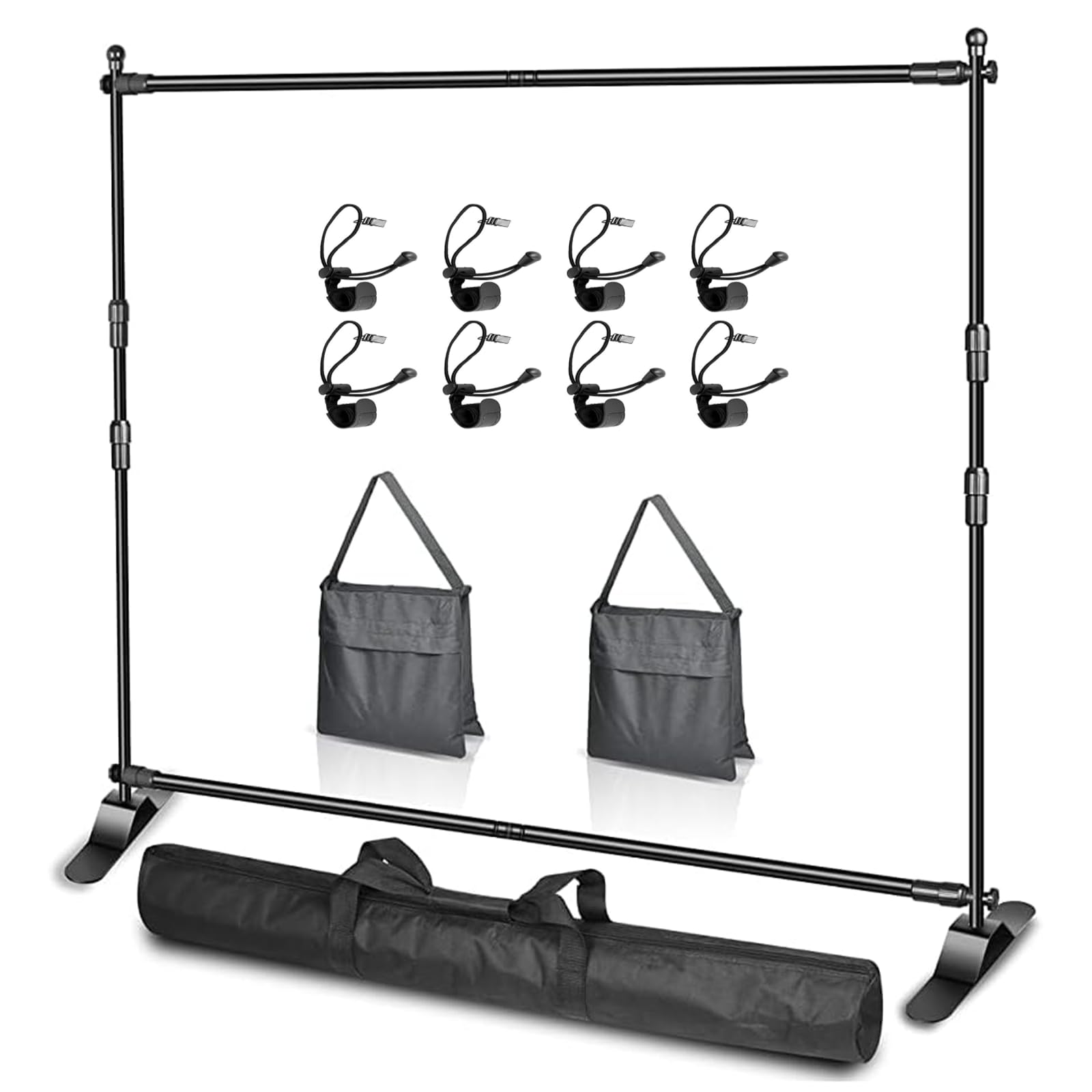 Kit Supporto Per Sfondo Fotografico Regolabile 2x2m – Treppiedi In Alluminio, Altezza Da 0.7 A 2.2m, Larghezza Da 1.55 A 3m, Con 4 Morsetti E Borsa