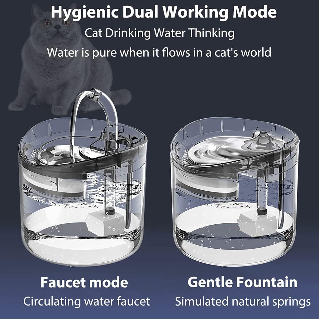 AADCART Cat Water Fountain, Dog Water Dispenser, Automatic Pet Drinking Fountain with Faucet Kits, 1.8L Super Quiet, Transparent Healthy & Hygienic Drinking Bowl for Cats, Dogs, Multiple Pets 4