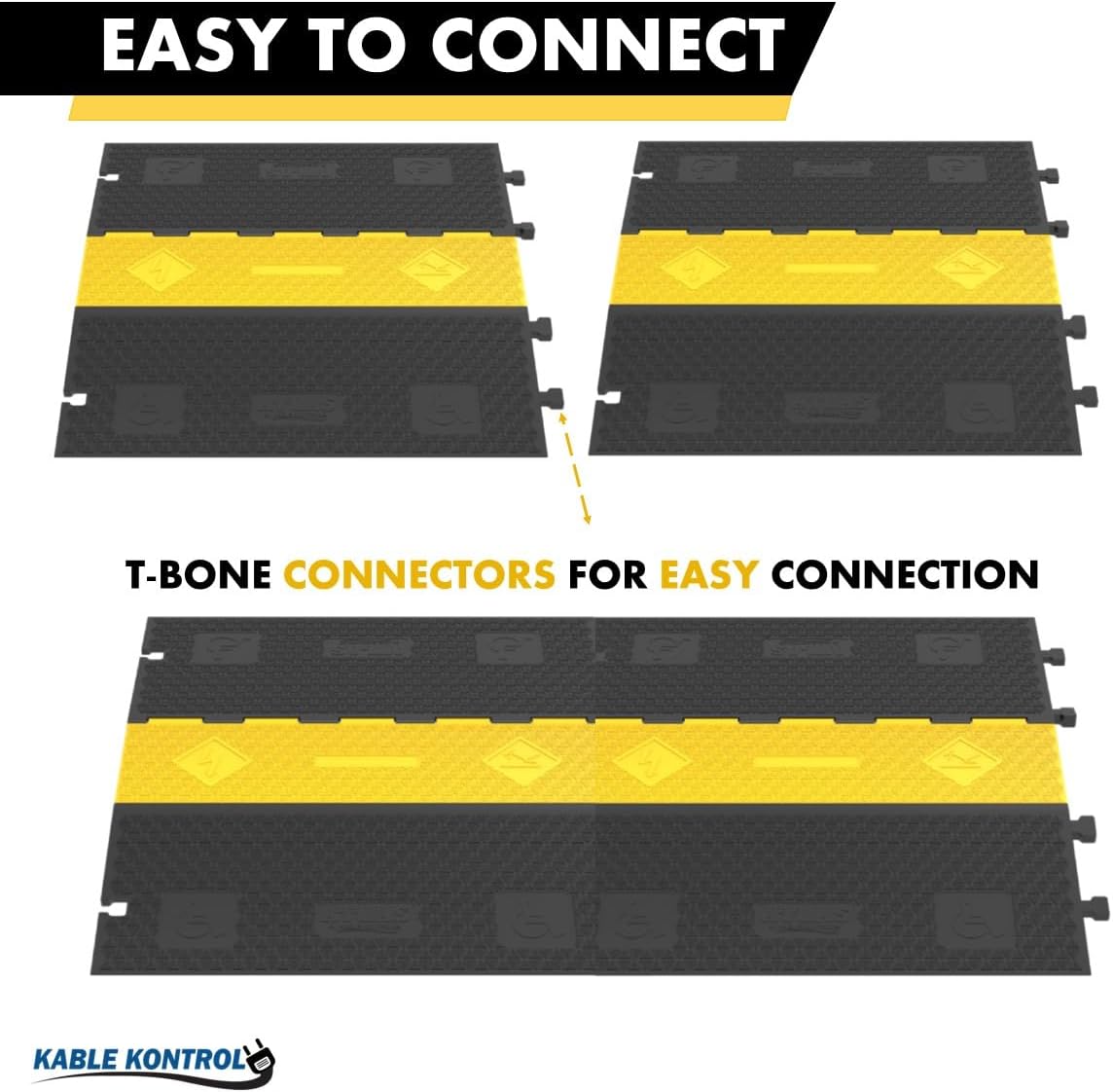 Kable Kontrol Atlas ADA Compliant Cable Protector Ramp Heavy Duty - 5 Channel Low Profile - 30 Pcs Bulk Pack - 36” Long Black & Yellow – 33,040 Lbs Per Axle Capacity - Speed Bump Wire Protector Cord