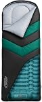 Sac de couchage avec Pad intégré (AirPack Sommeil) - Plaque de couchage gonflable tout-en-un et couverture Zip-Up pour le camping avec pompe à pied intégrée (noir/vert) 210x80cm
