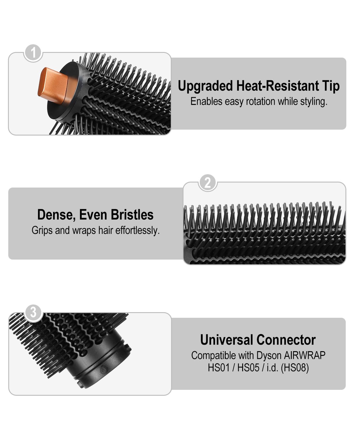 Upgraded Round Volumizing Brush Attachment Compatible with Dyson Airwrap Multi-Styler, Reduced frizz for Voluminous Bouncy Style, fits HS01 HS05 i.d. Copper
