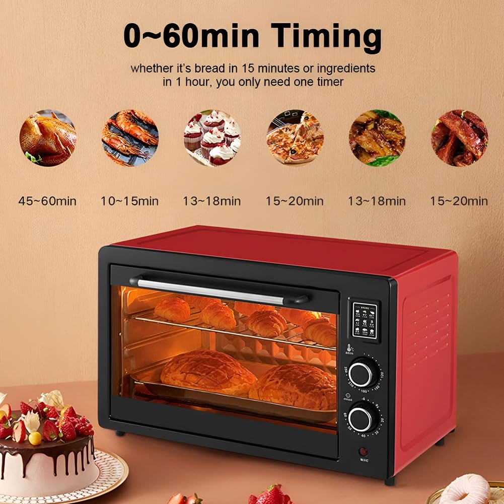 Mini piekarnik 48 l, elektryczny piekarnik do pizzy, domowy wypiekacz do chleba z blachą do pieczenia i rusztem, z timerem 30-minutowym i regulacją temperatury 70–230 ℃
