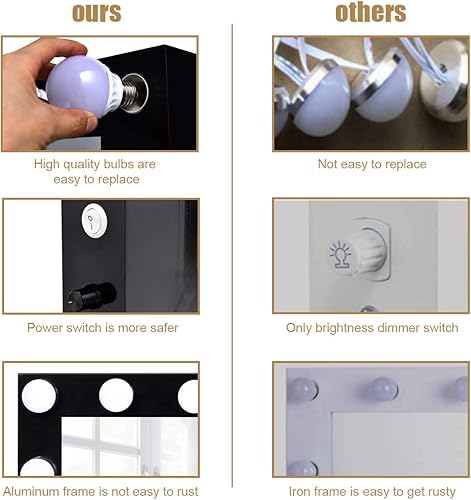 Miniatura 7 de GLACER Hollywood Espejo de tocador con luces, espejo cosmético iluminado LED con bombillas LED regulables y base desmontable (negro)