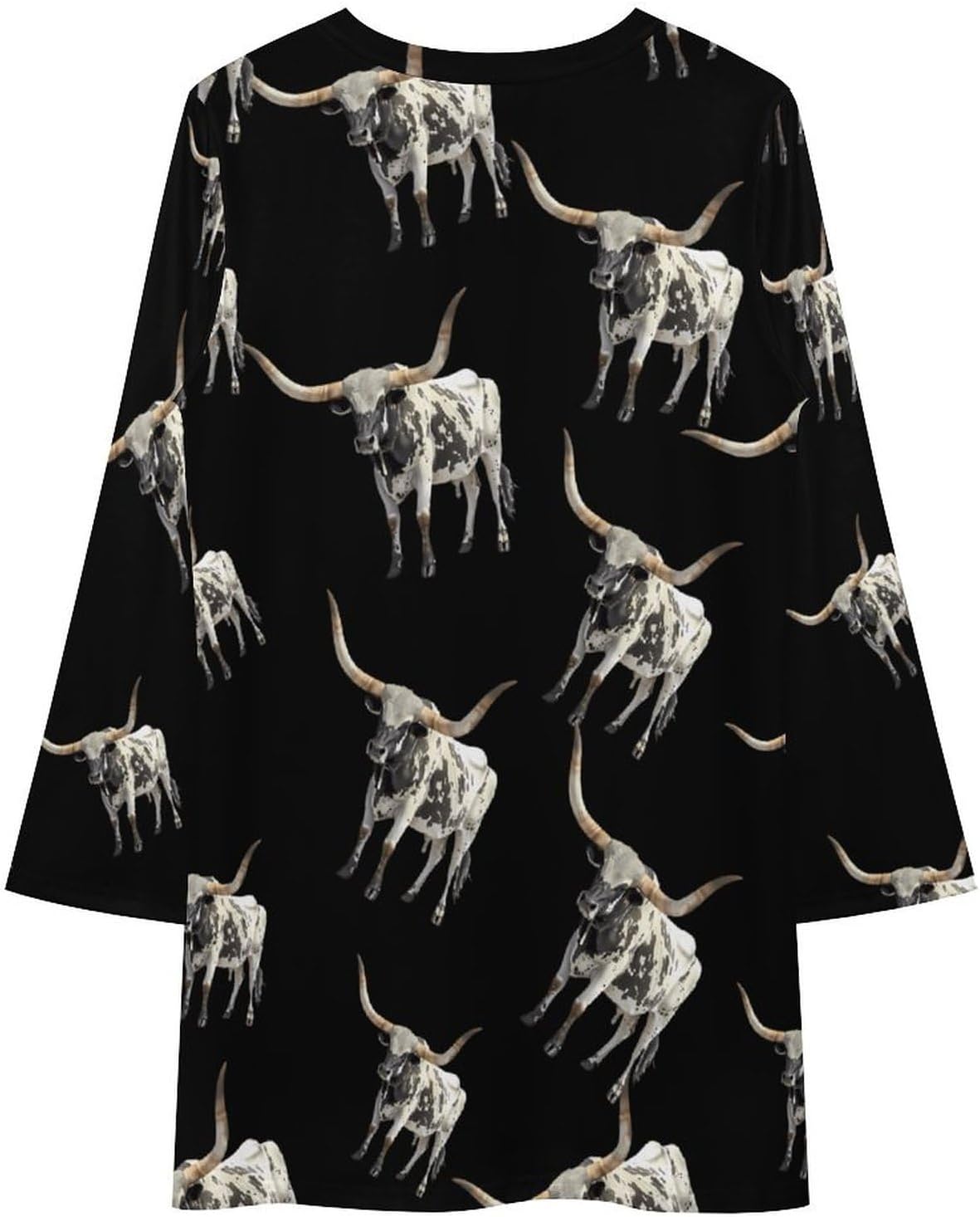 Longhorn Bull Women's Fleece Sleeve Sweatshirt Dress Long Pullover Casual Dresses