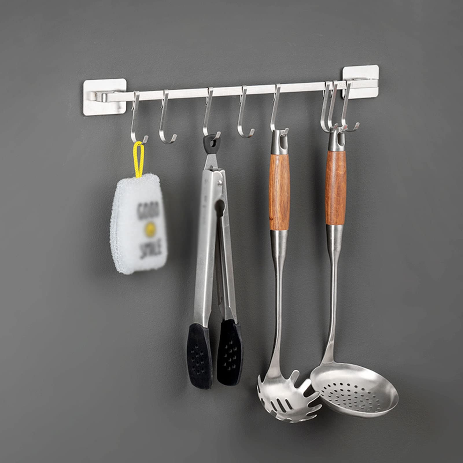 CTVR Wall Mounted Pot Rack with 6 Hooks, Stainless steel Hanging Kitchen Utensil Organizer Rack, Industrial Iron Storage Rail, for Entryway, Bedroom (Size : 45cm)