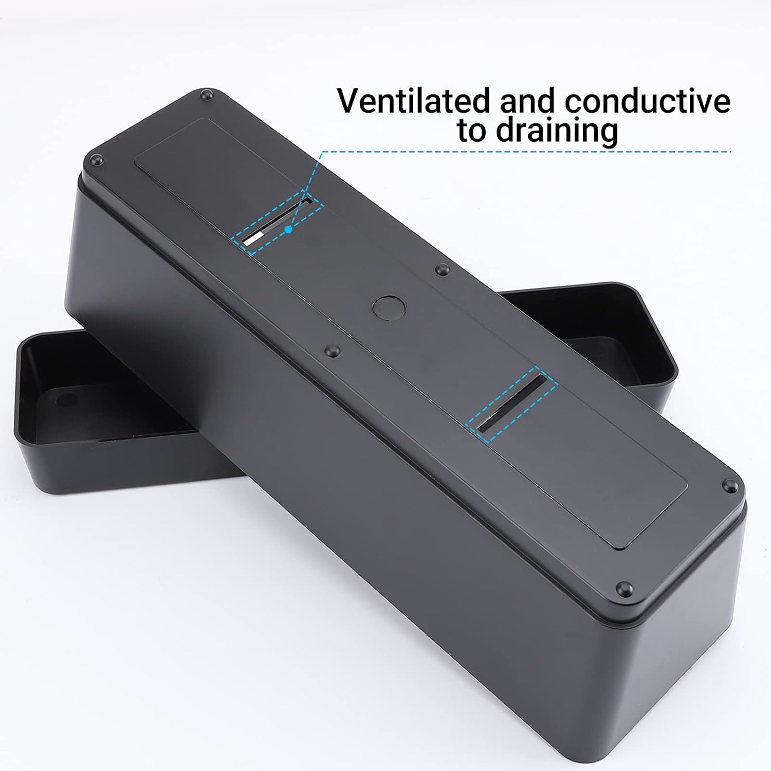 6 Pack Window Box Planter, Suream 12x3.8 Inch/16x3.8 Inch Indoor Succulent Pots with Tray, Plastic Black Rectangle, Cactus Containers for Office, Windowsill, Garden Balcony, Porch Outdoor Decoration