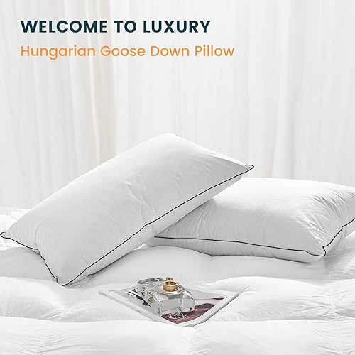 Miniatura 2 de HYVIF Almohadas de plumón de ganso húngaro de lujo, potencia de relleno de 750, carcasa de mezcla de algodón de 460 hilos, almohada de plumón suave