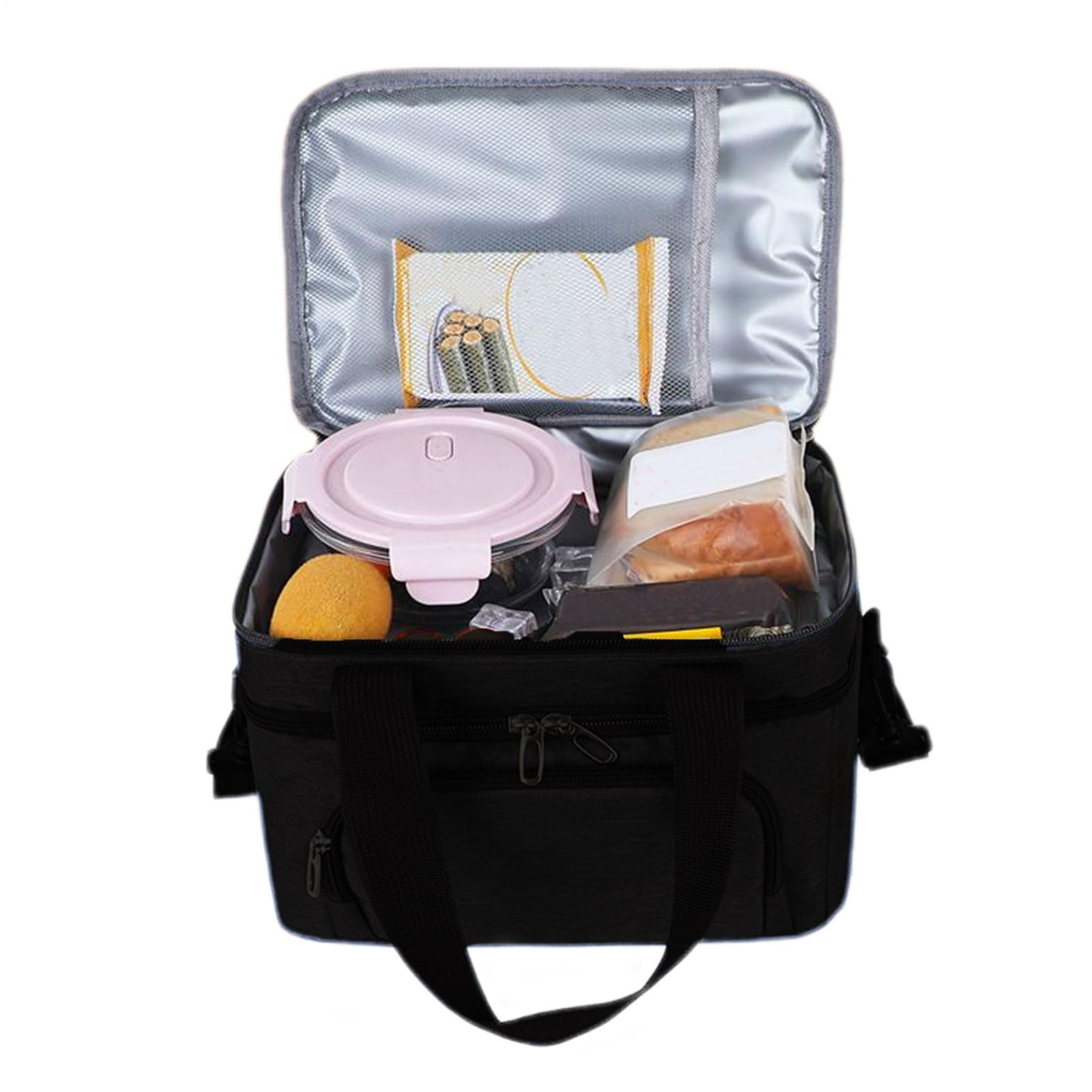 Bolsa térmica porta alimentos negra de 15L con correa ajustable para camping