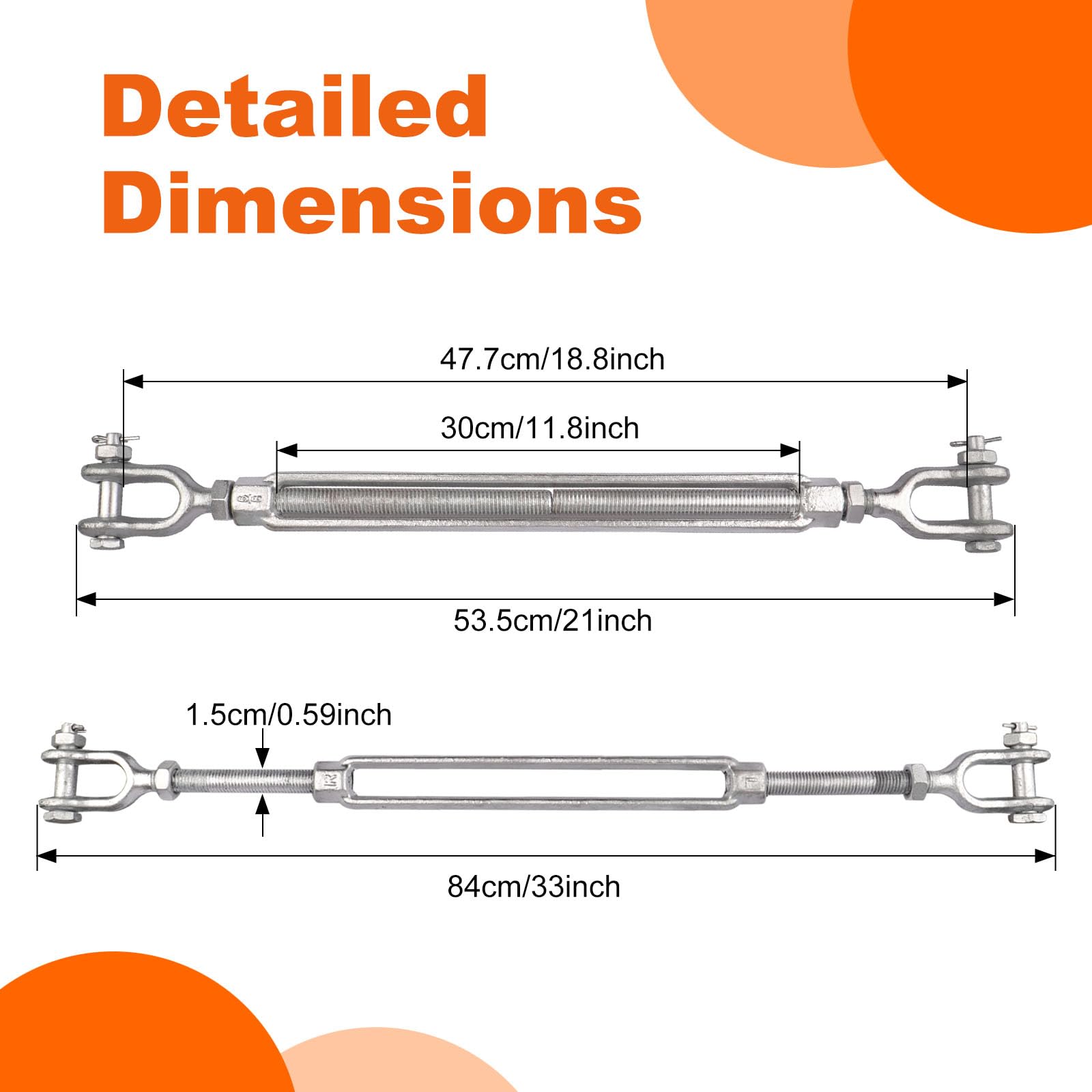 Lot de 2 tendeurs de 1,6 x 30,5 cm, mâchoire et tendeurs en acier galvanisé forgé pour rail de câble, limite de charge de travail de 1,6 kg, 2 pièces (1,6 x 30,5 cm)