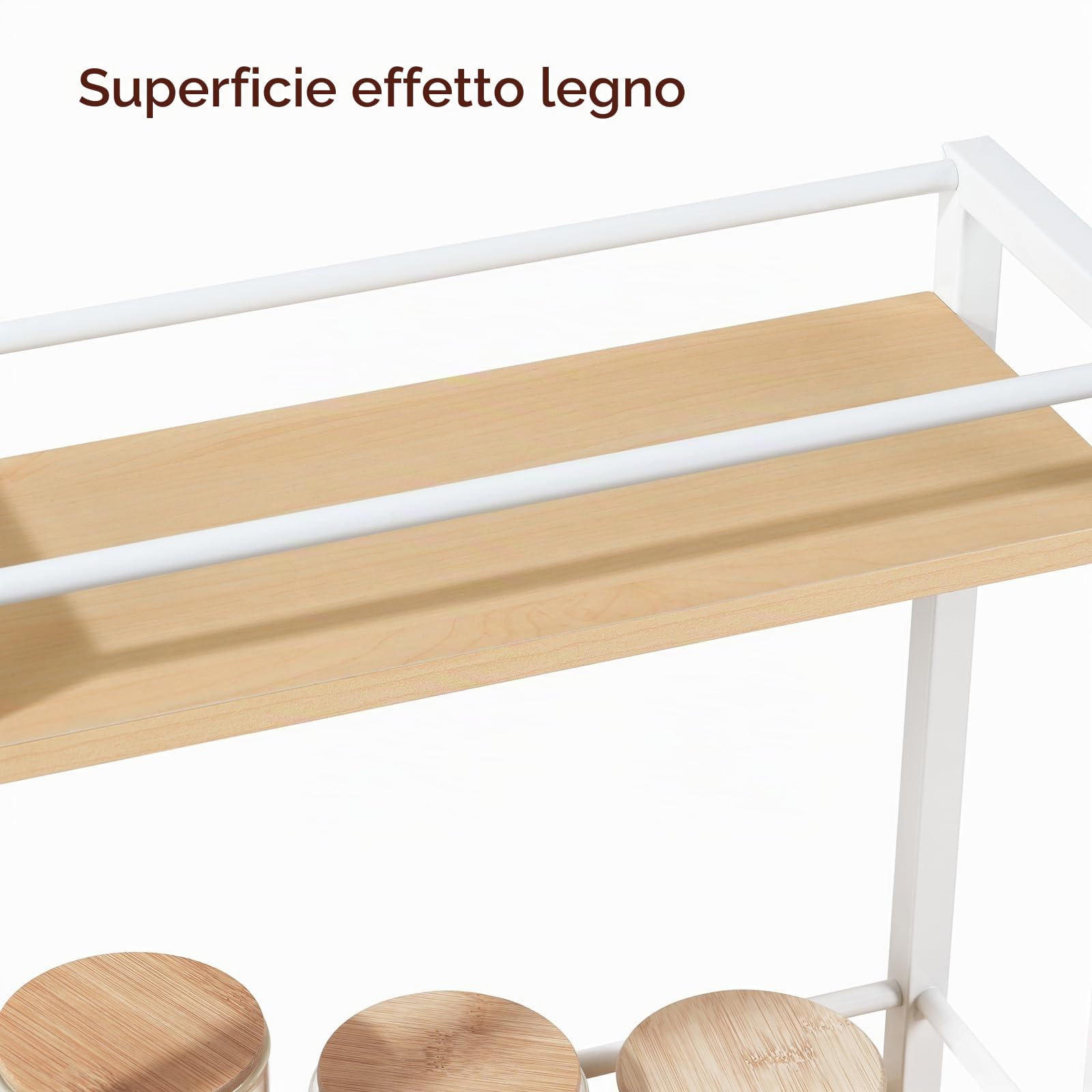 MAHANCRIS Carrello Sottile a 3 Ripiani, Stretto con Ruote, Pratico Carrello Portaoggetti, Scaffale da Cucina in Legno, Per Spazi Ristretti in Sala da Pranzo, Bagno