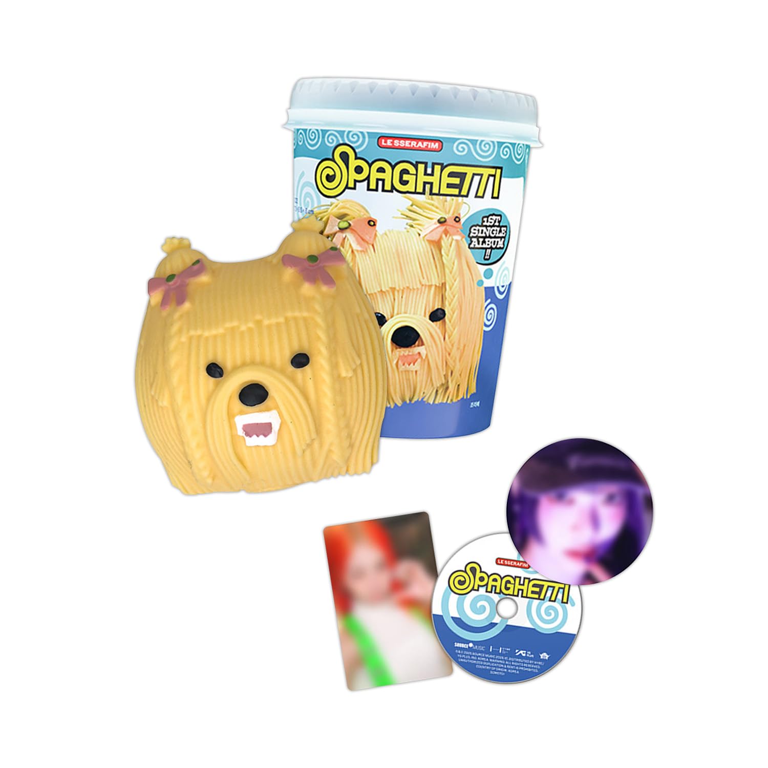 LE SSERAFIM - 1st Single Album [SPAGHETTI] (STRESS BALL Ver.) Outer Box + Round Postcard + Photocard + CD + Gift