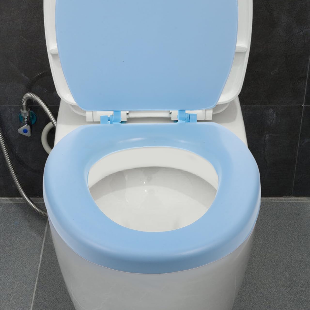 Thick Soft Foam Toilet Seat Comfort Toilet Seat Cushioned with Cover Universal Quiet-Close Toilet Lid - Stable Hinge Design Prevent Shift for Bathroom Commode Seat (Light Blue, Bottom-Mount V-Shape)