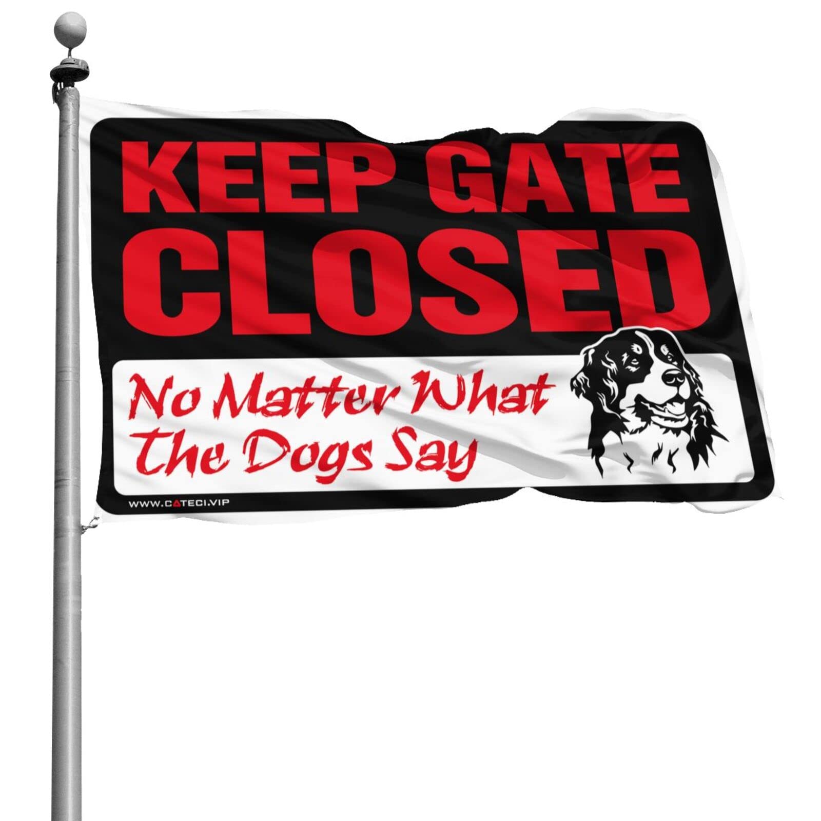 Drapeau de jardin humour chien Keep Gate Closed grand format 152x244 cm