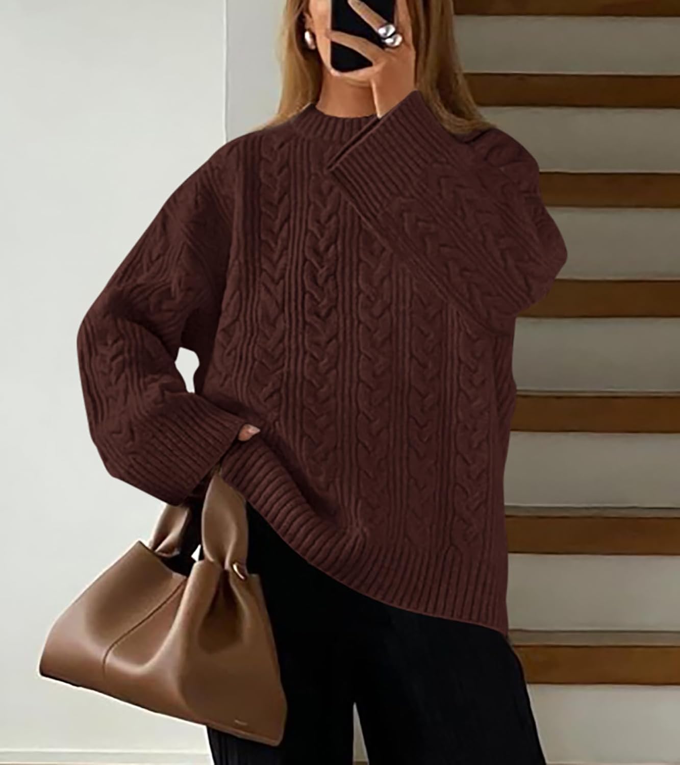 Okiwam Women's Oversized Sweaters Crewneck Cable Knit Pullover Casual Loose Fall Outfits Spring Fashion Clothes 2026 - Image 6