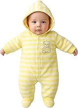 Baby Striped Embossed Romper Jumpsuit with Cap & Booties | Soft Velvet Winter Wear for Newborn Baby Boys & Girls 0-3 Months (Pack of 1)