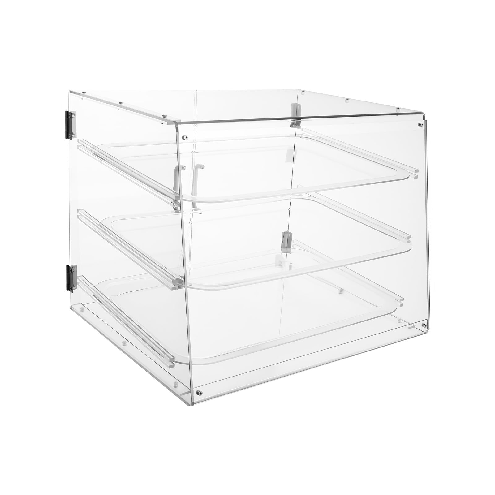 Vitrina de 3 pisos con puerta magnética, 54 x 44 x 42 cm, con capacidad de carga de 5 kg por nivel, caja de almacenamiento de acrílico extraíble para panadería, cafetería, protector contra el polvo