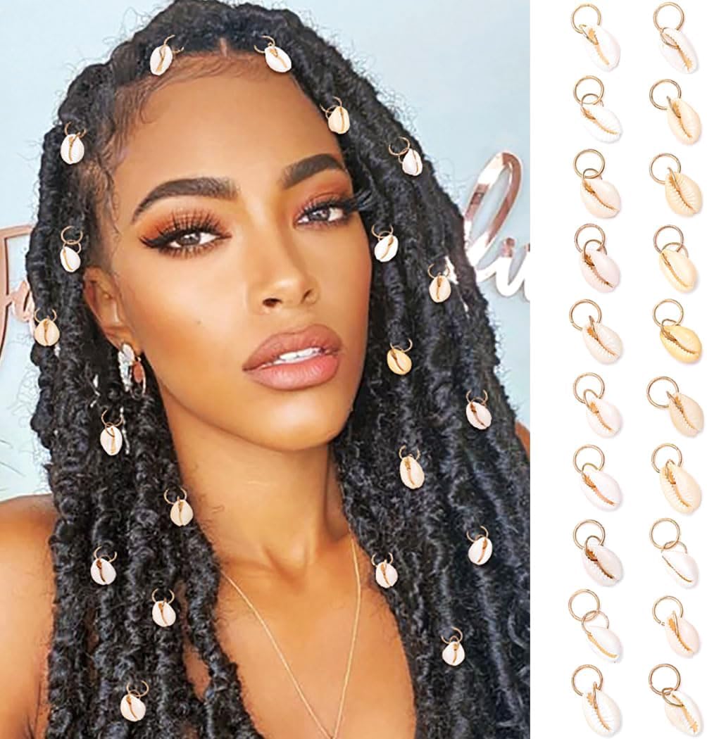 Formery Shell Braid Accessories Gold Cowrie Shells Hair Charms Seashell African Loc Dreadlock Jewelry for Women (20PCS)
